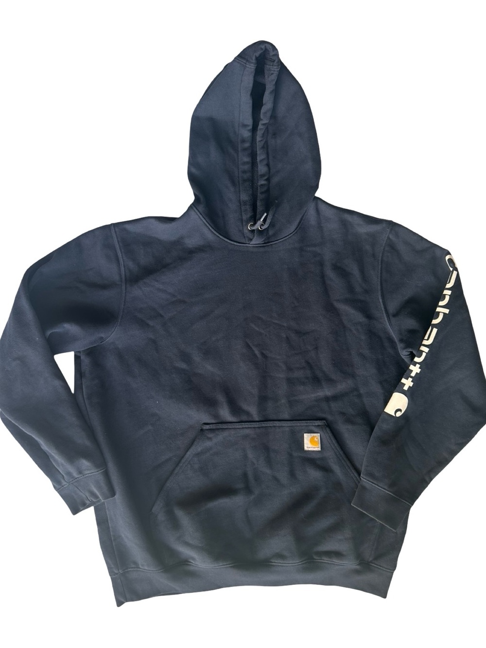 Carhartt Cotton Blue Hoodie with Cream Sleeve Logo